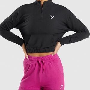 Gymshark Black Cropped Quarter Zip Sweatshirt Cinched Waist